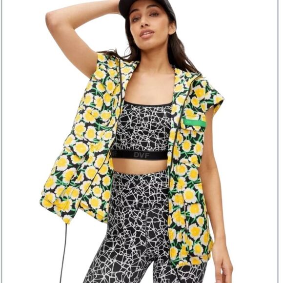 Diane Von Furstenberg Women's Floral Hooded Zip Vest XS - Picture 1 of 14